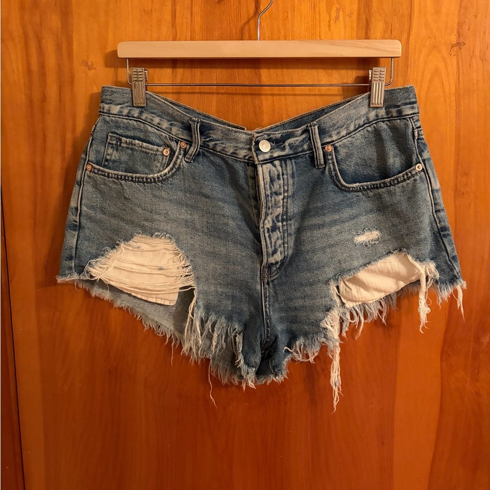 We The Free Blue Distressed Jean Shorts